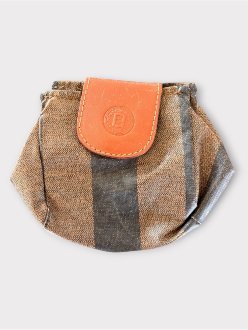 FENDI Vintage Fendi Pequin Stripe Coin Pouch Mini Wallet Brown Logo Italy